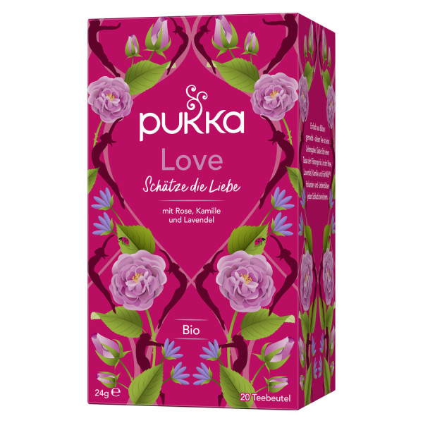 Pukka Pukka Bio-Kräutertee Love, mit Rose, Kamille und Lavendel, 20 Teebeutel
