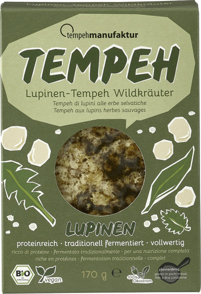 tempehmanufaktur Lupinen-Tempeh Wildkräuter - mariniert mit würzigen, heimischen Wildkräutern NEU