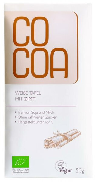 Cocoa Weiße Tafel mit Zimt, 50 g