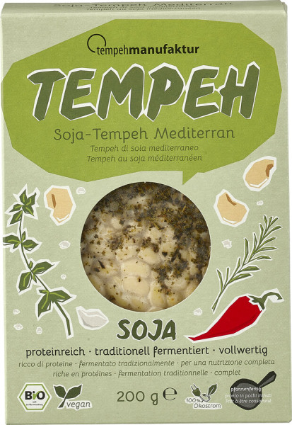 tempehmanufaktur Tempeh Mediterran - mit italienischen Kräutern mariniert