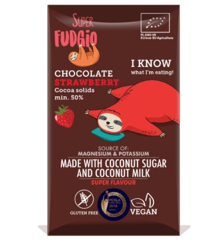 Super Fudgio Kokosmilch Schokolade ERDBEER, 80g