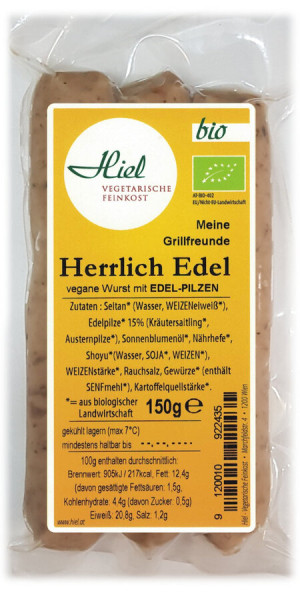 Hiel vegetarische Feinkost Herrlich Edel - vegane Pilz- Wurst