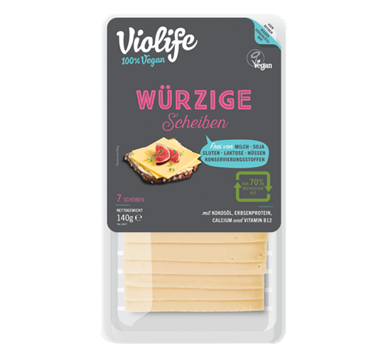VIOLIFE Käse Scheiben "WÜRZIG", 140g *Aktionspreis MHD 9.10.23*